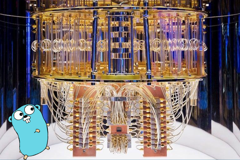 A gopher staring in amazement at the cooling system of a superconductor quantum computer