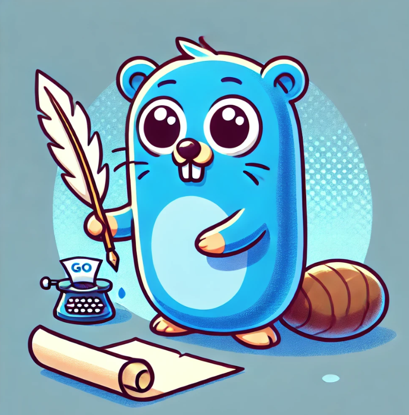 A Golang gopher writing with a quill