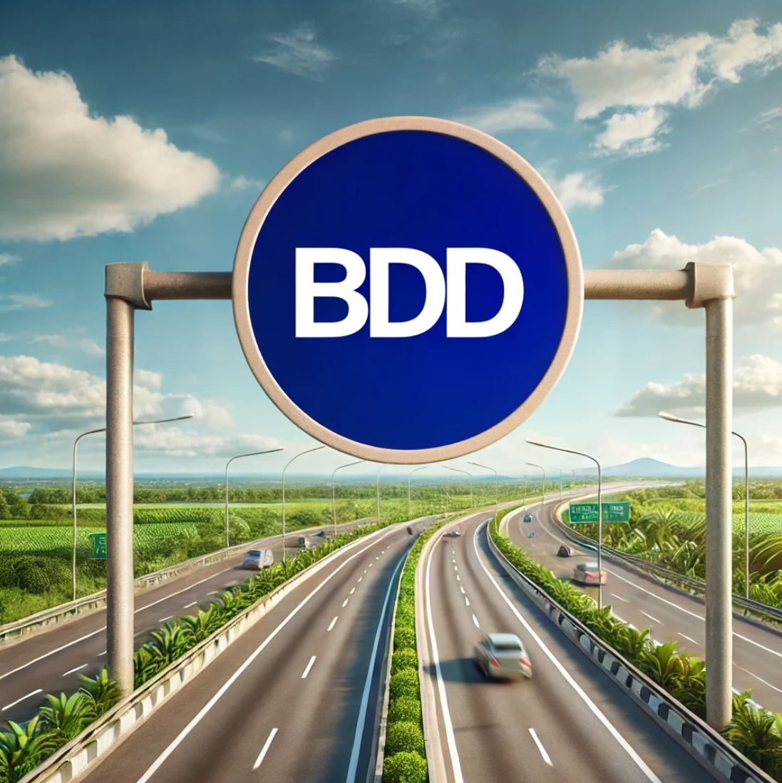 WTF is BDD: a sign on a highway. It says 'BDD' in a blue circle.